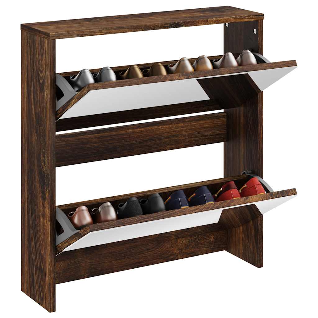 Schuhschrank mit 2 Fächern Spiegel Eiche-Optik 63x17x67 cm