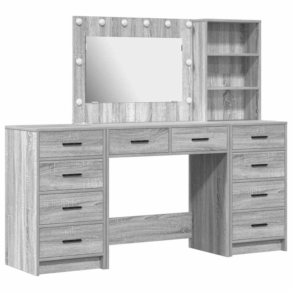 Schminktisch mit Spiegelbeleuchtung 3 pcs Weiß Holzwerkstoff