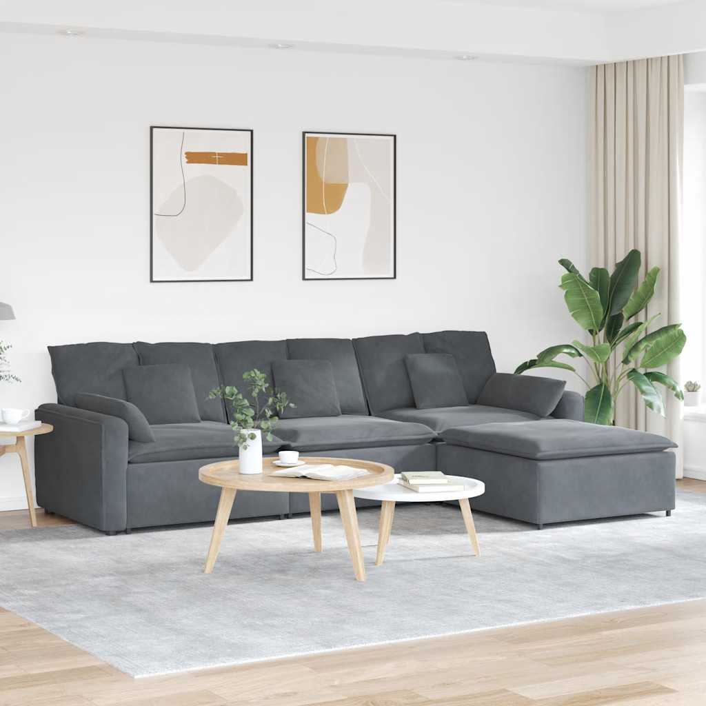 Modulares Sofa mit Fußhocker und Kissen Blau