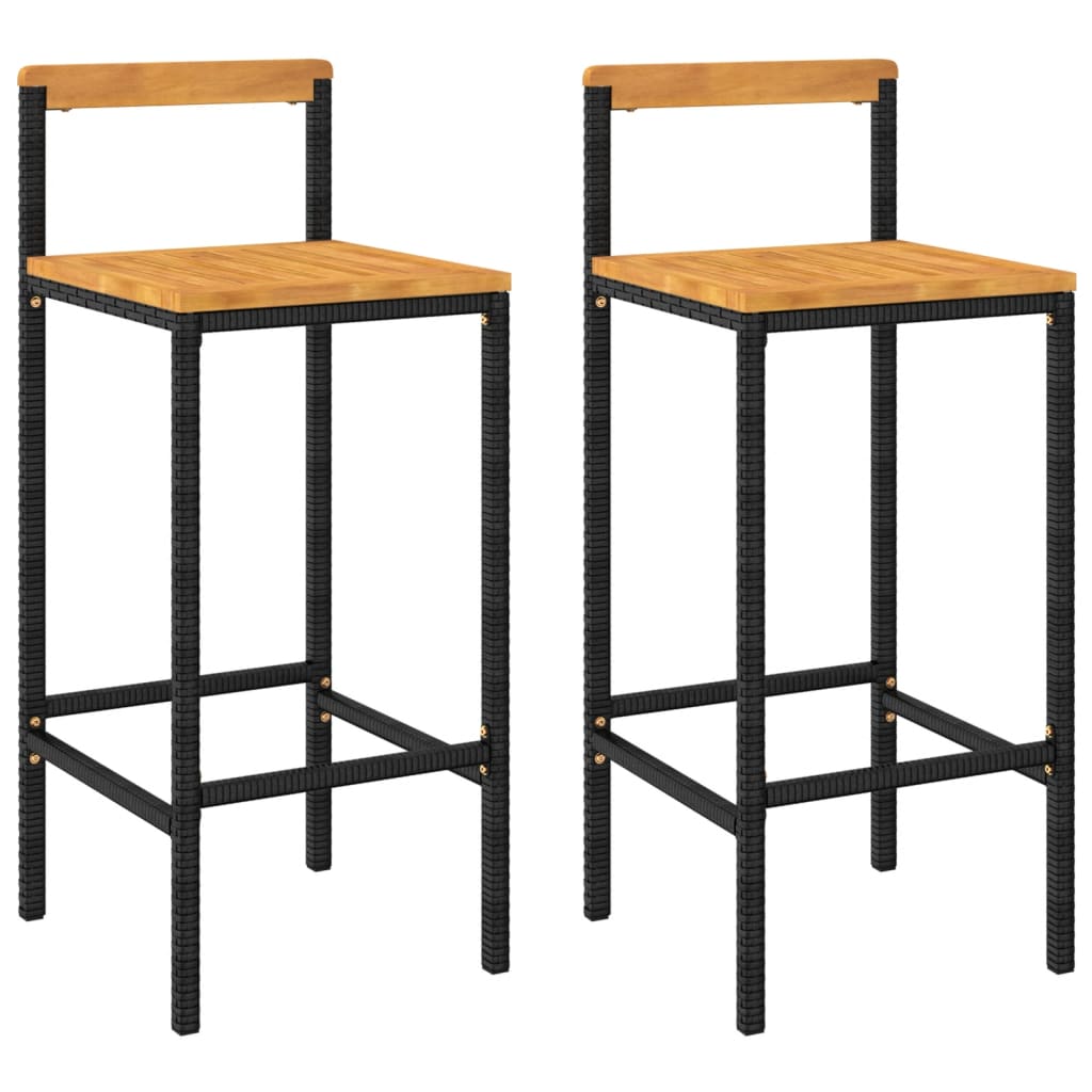 Barhocker 2 Stk. Grau Poly Rattan und Massivholz Akazie