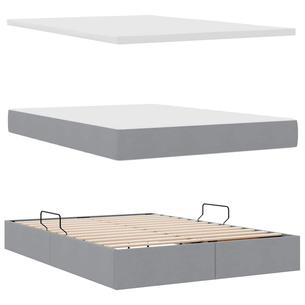 Aufbewahrungsbett mit Matratze Hellgrau 90 x 190 cm Polyester