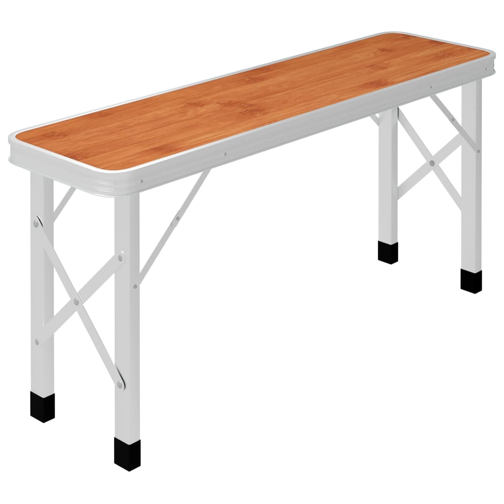Klappbarer Campingtisch mit 2 Sitzbänken Aluminium Weiß