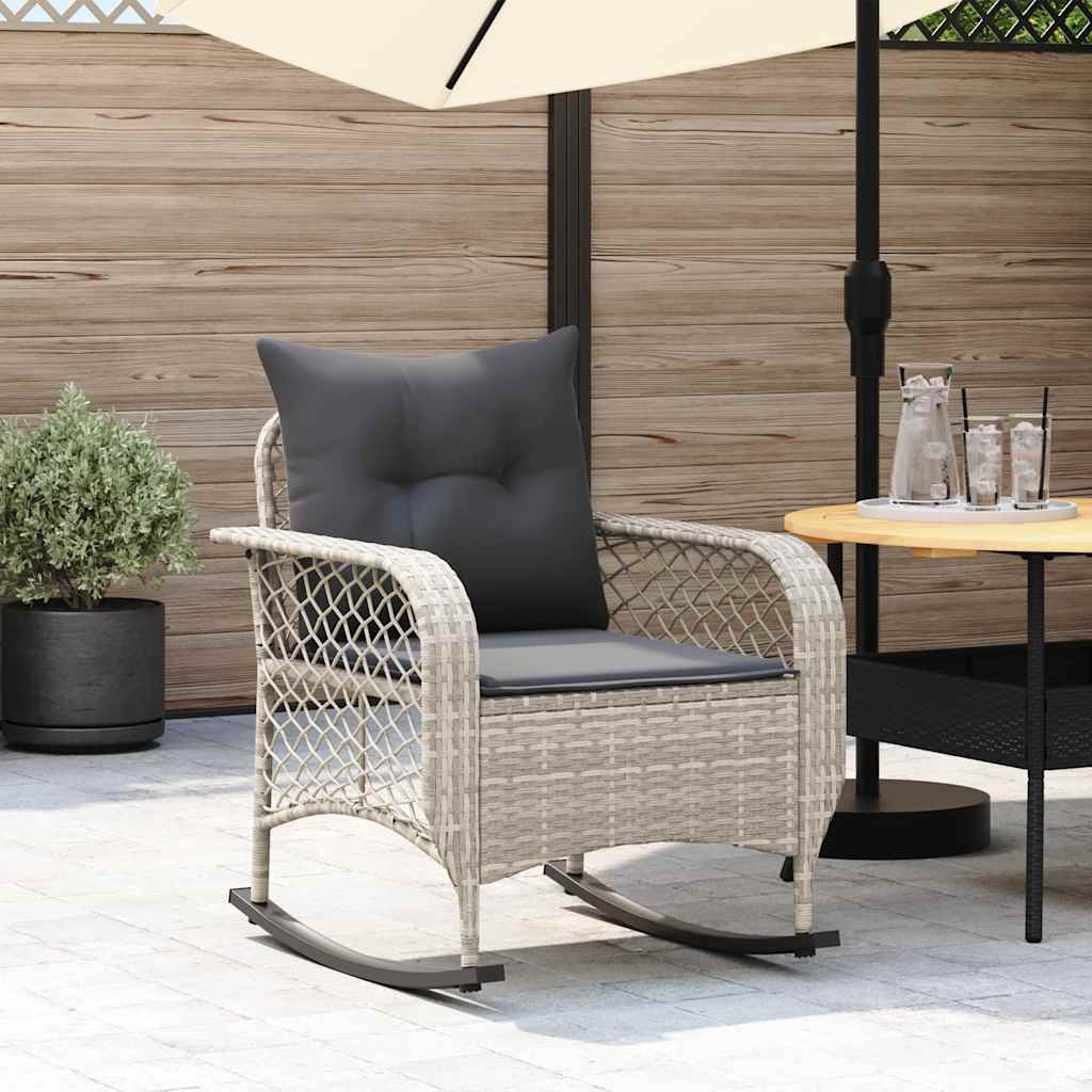 Garten-Schaukelstuhl mit Kissen Schwarz Poly Rattan