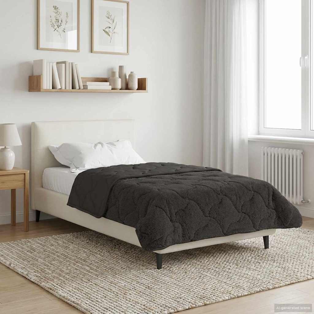 Sommerdecke Anthrazit 135 x 200 cm Mikrofaser und Teddy-Fleece