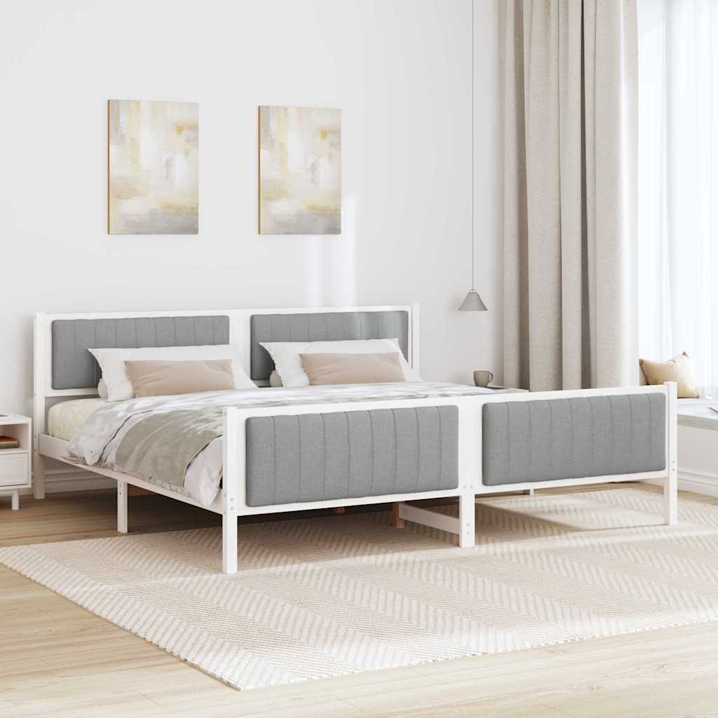 Bettgestell Braun und hellgrau 200 x 200 cm Massivholz Kiefer