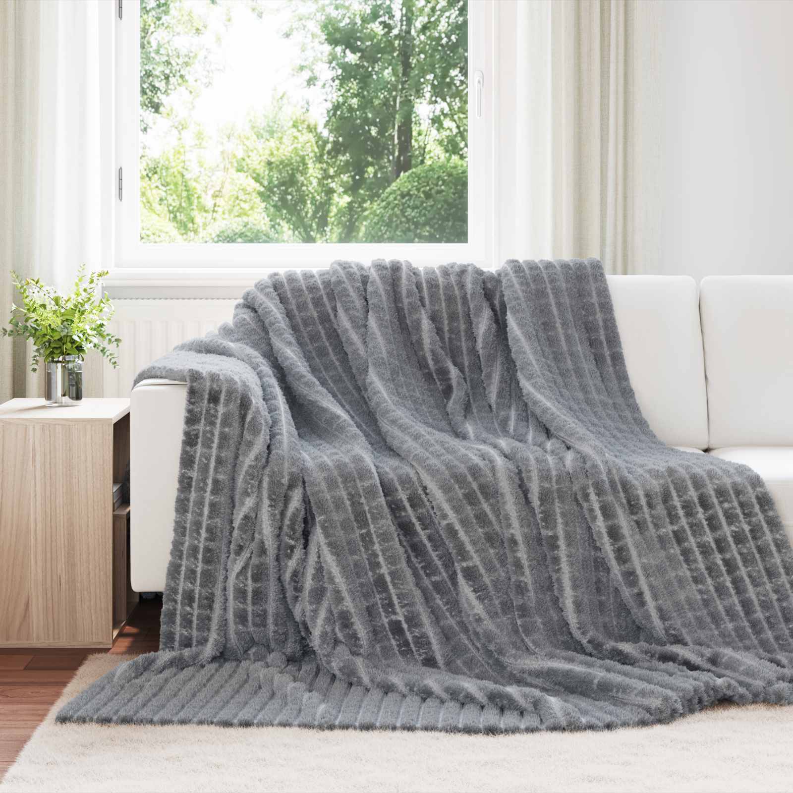 Überwurfdecke Beige 150 x 130 cm Fleece