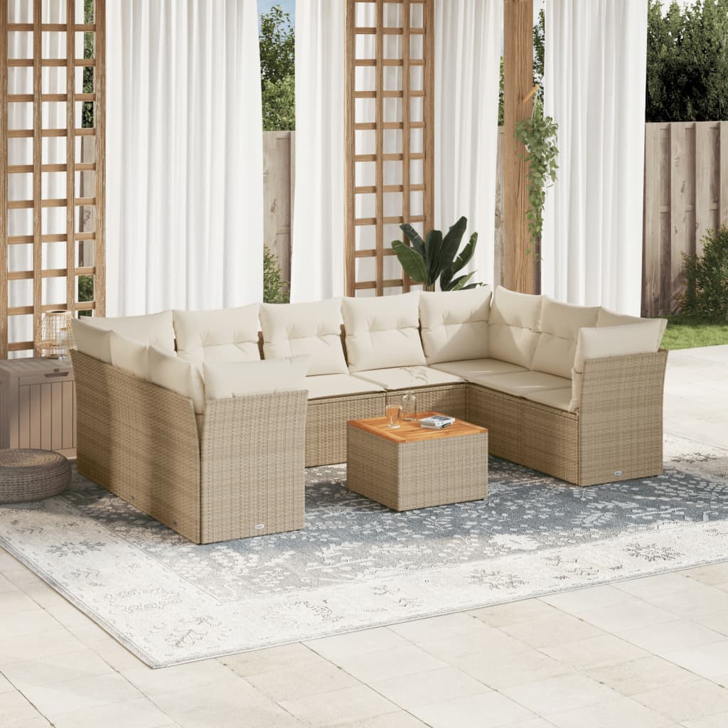 10-tlg. Garten-Sofagarnitur mit Kissen Schwarz Poly Rattan