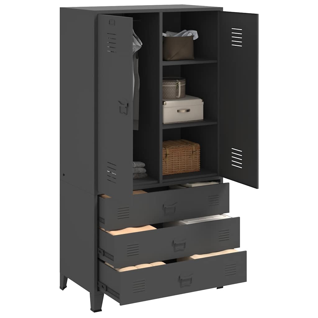Industrial Kleiderschrank Schwarz 90x50x180 cm Metall