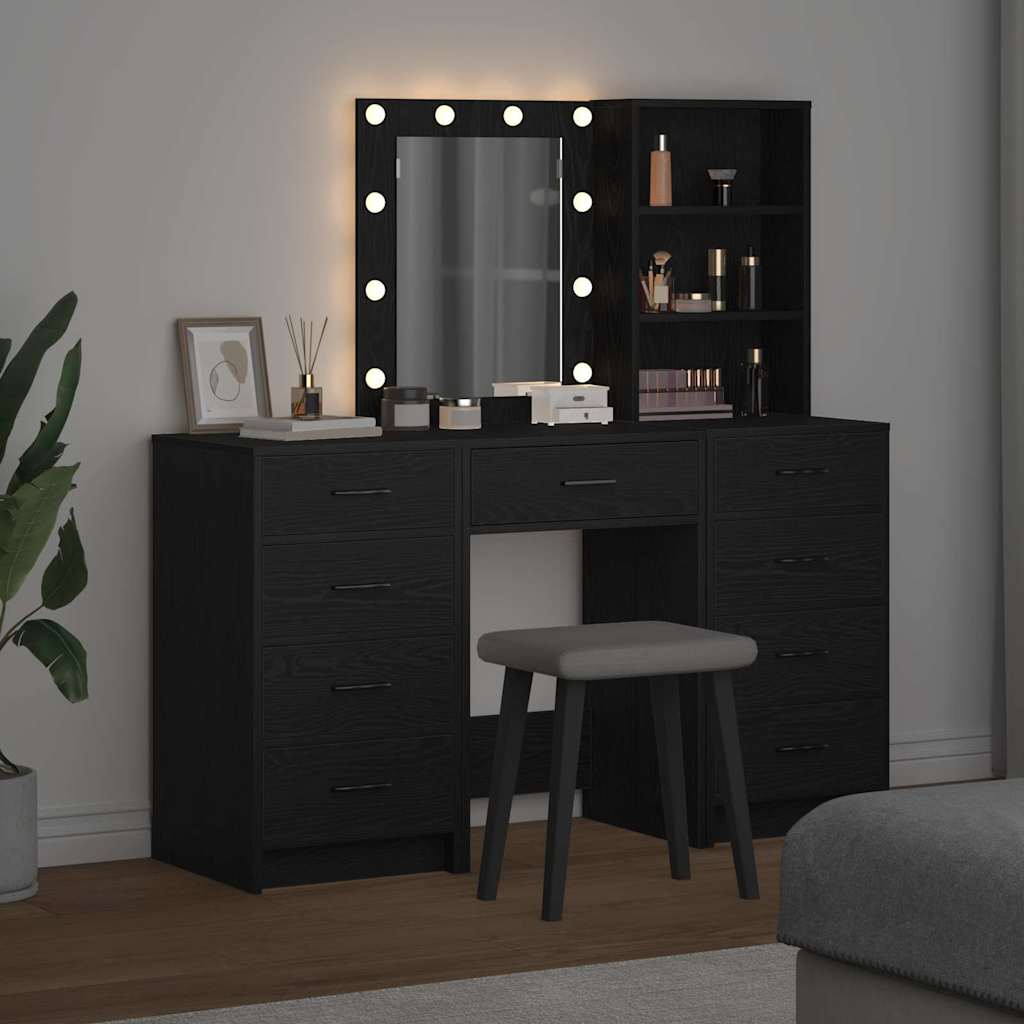 Schminktisch mit Spiegelbeleuchtung 3 pcs Weiß Holzwerkstoff