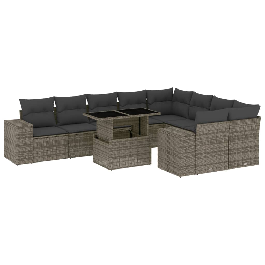 10-tlg. Garten-Sofagarnitur mit Kissen Beige Poly Rattan