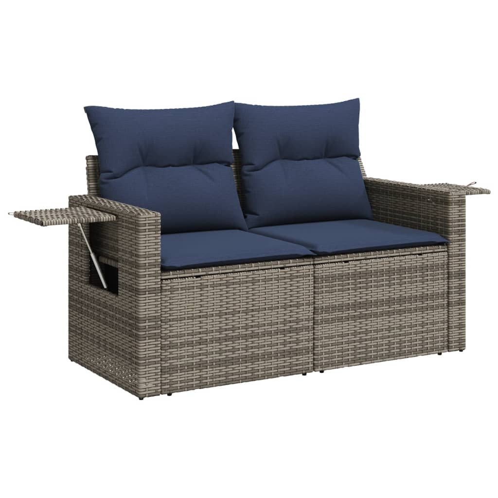10-teiliges Gartensofa-Set mit Kissen, schwarzes Polyrattan
