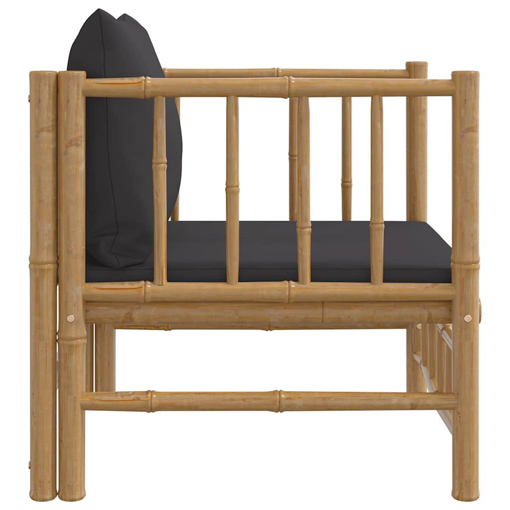 3-tlg. Garten-Lounge-Set mit Kissen Creme Bambus