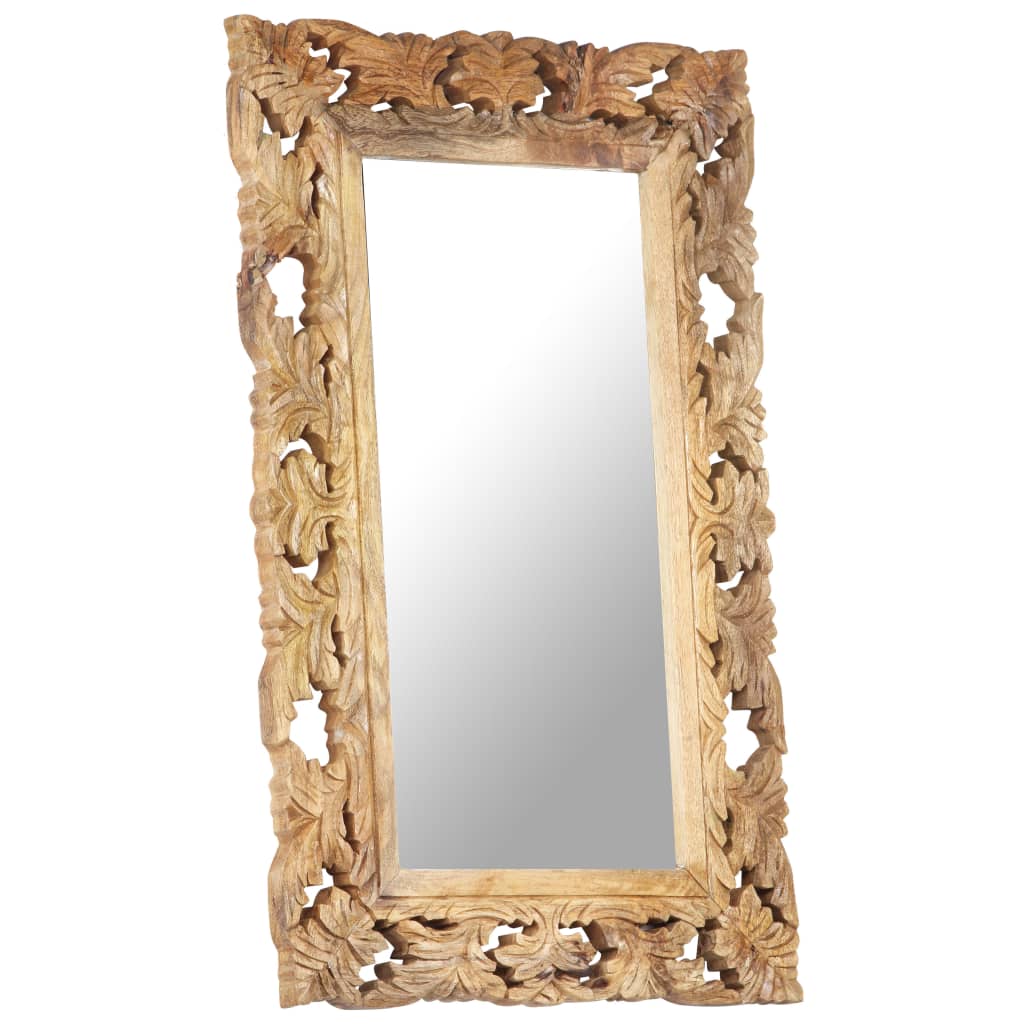 Spiegel Handgeschnitzt Braun 50x50 cm Massivholz Mango