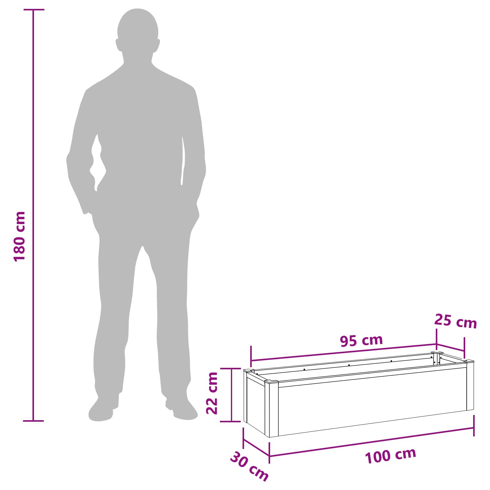 Hochbeet Grau 50 x 30 x 22 cm WPC und Aluminium