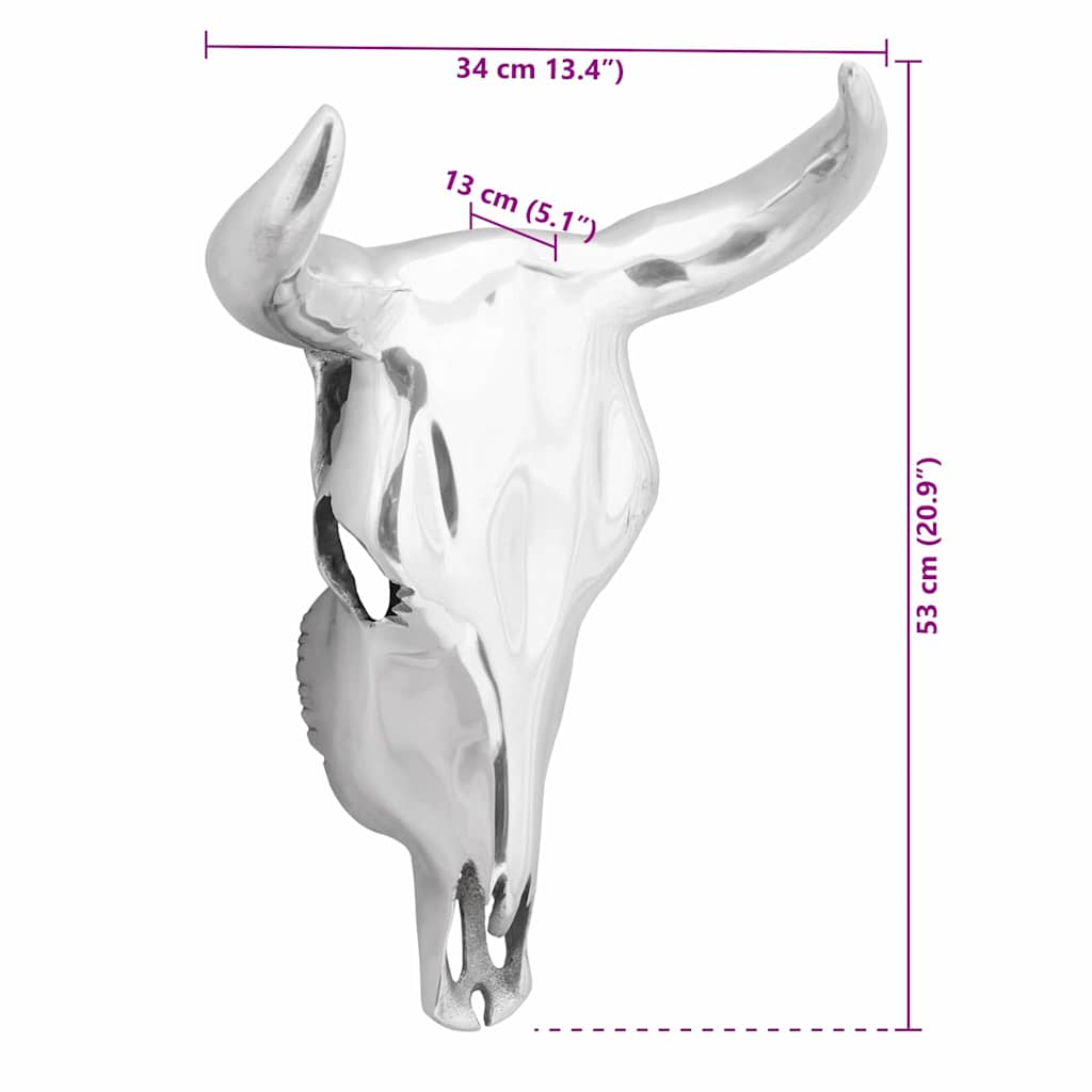 Bullen Schädel Silber 49 x 10 x 36 cm Aluminium