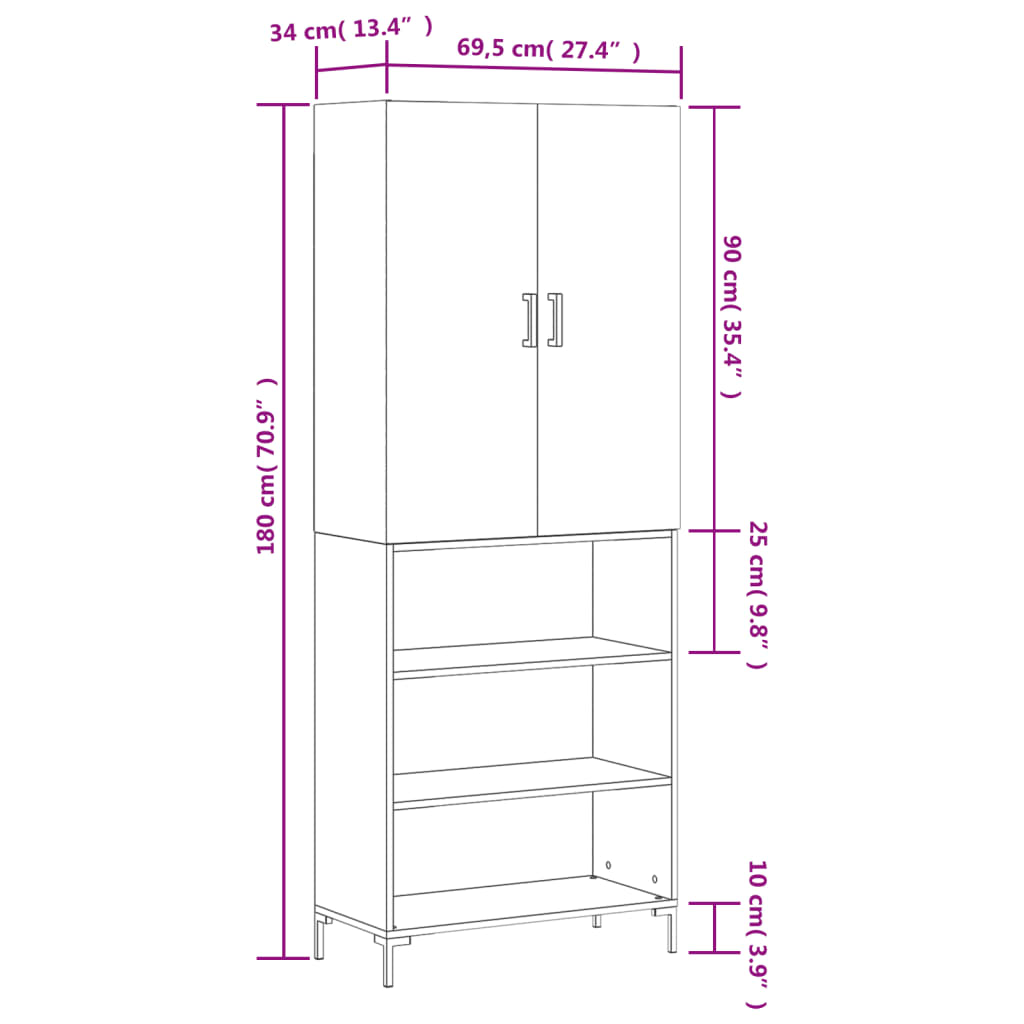 Highboard Betongrau 69,5x34x180 cm Holzwerkstoff