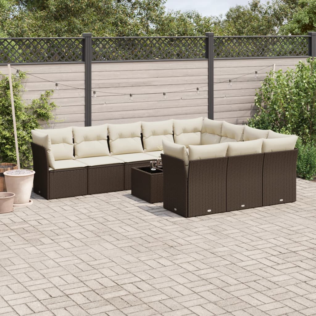 10-tlg. Garten-Sofagarnitur mit Kissen Schwarz Poly Rattan