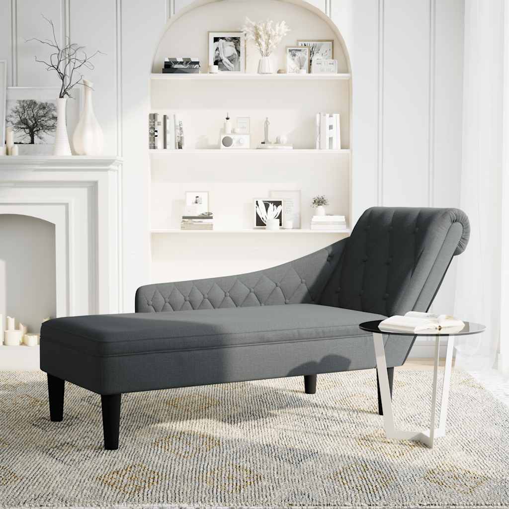 Chaiselongue mit Kissen und Rechter Armlehne Schwarz Stoff