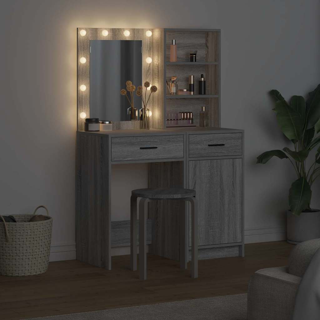 Schminktischset mit LED mit Schubladen 2 pcs Weiß Holzwerkstoff
