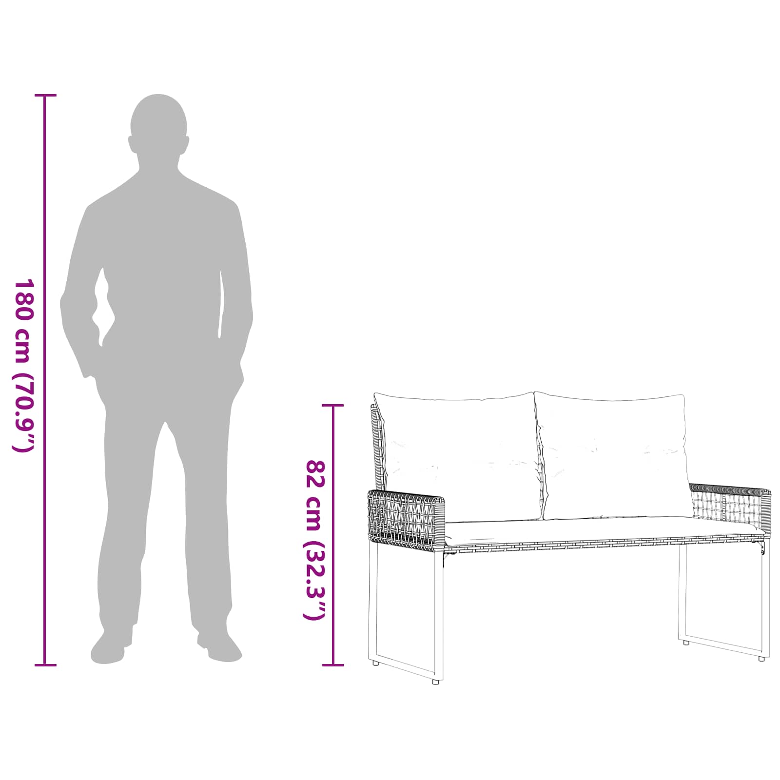 Bank Outdoor mit Kissen Schwarz und Cremeweiß 118 x 55 x 82 cm