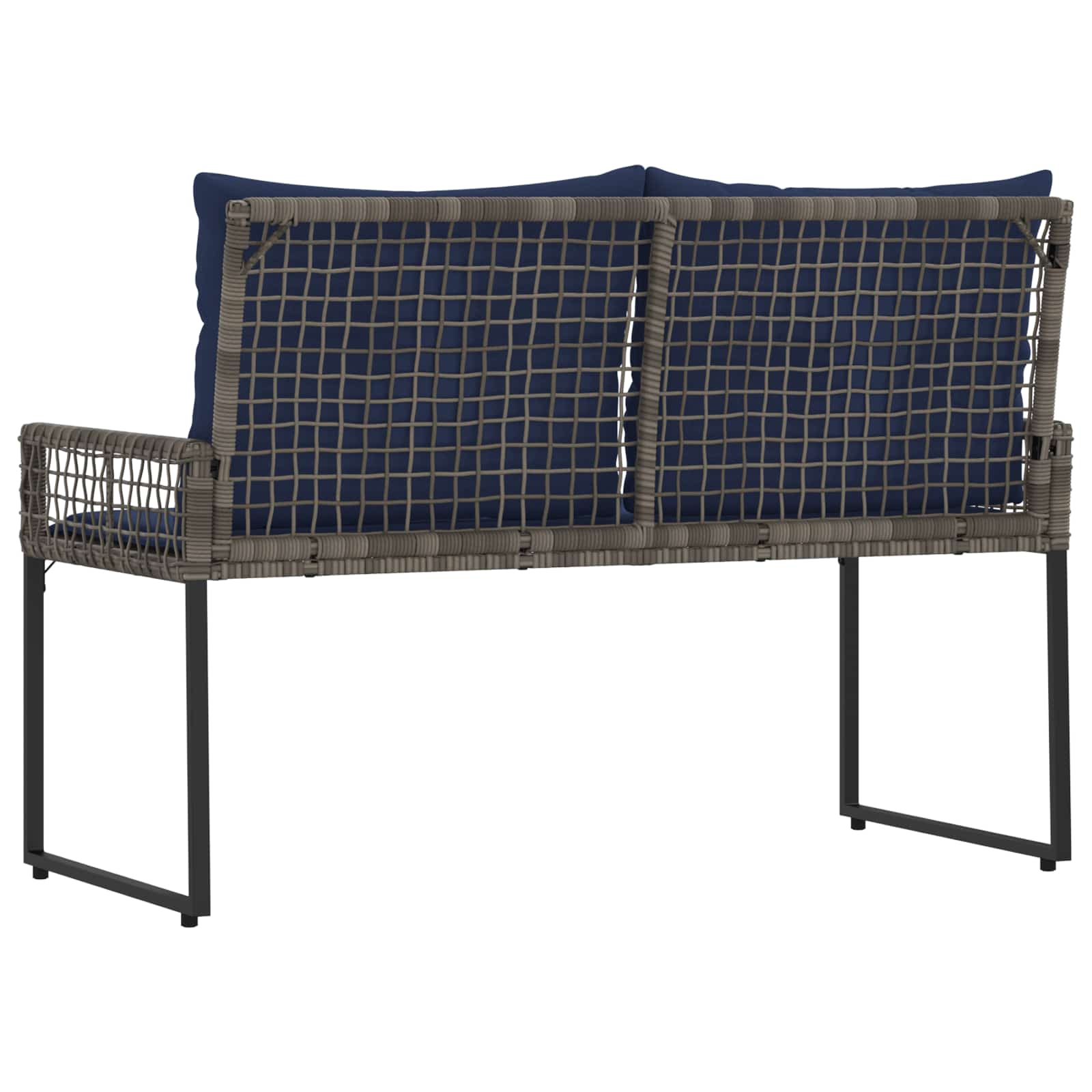 Bank Outdoor mit Kissen Schwarz und Cremeweiß 118 x 55 x 82 cm