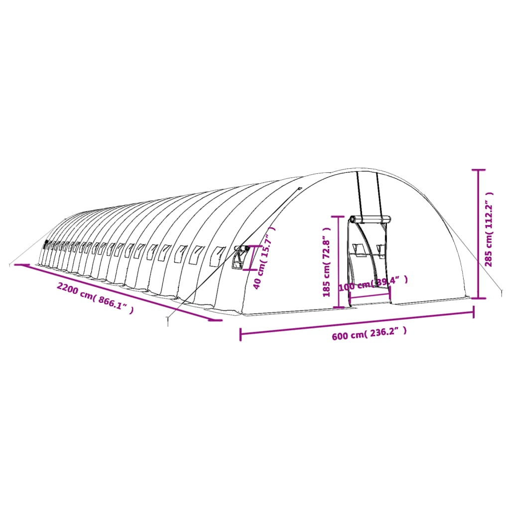 Gewächshaus mit Stahlrahmen Grün 24 m² 6x4x2,85 m