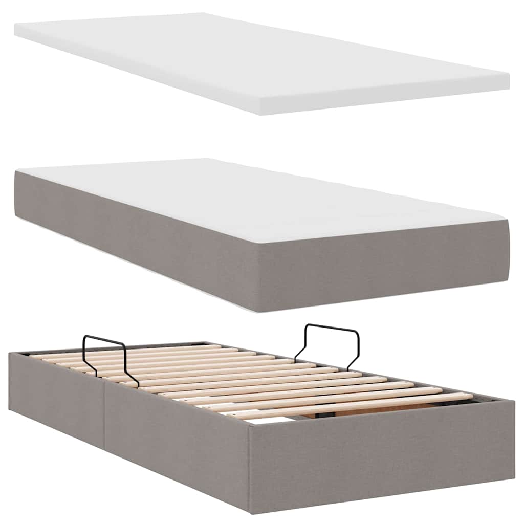 Aufbewahrungsbett mit Kopfteil Hellgrau 180 x 200 cm Stoff