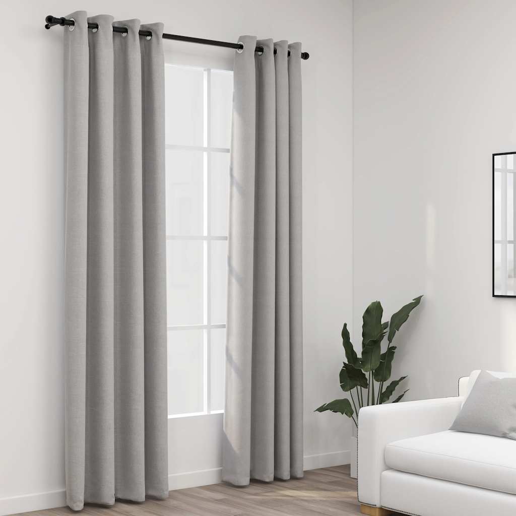 Verdunkelungsvorhänge Ösen Leinenoptik 2 Stk. Schwarz 140x175cm