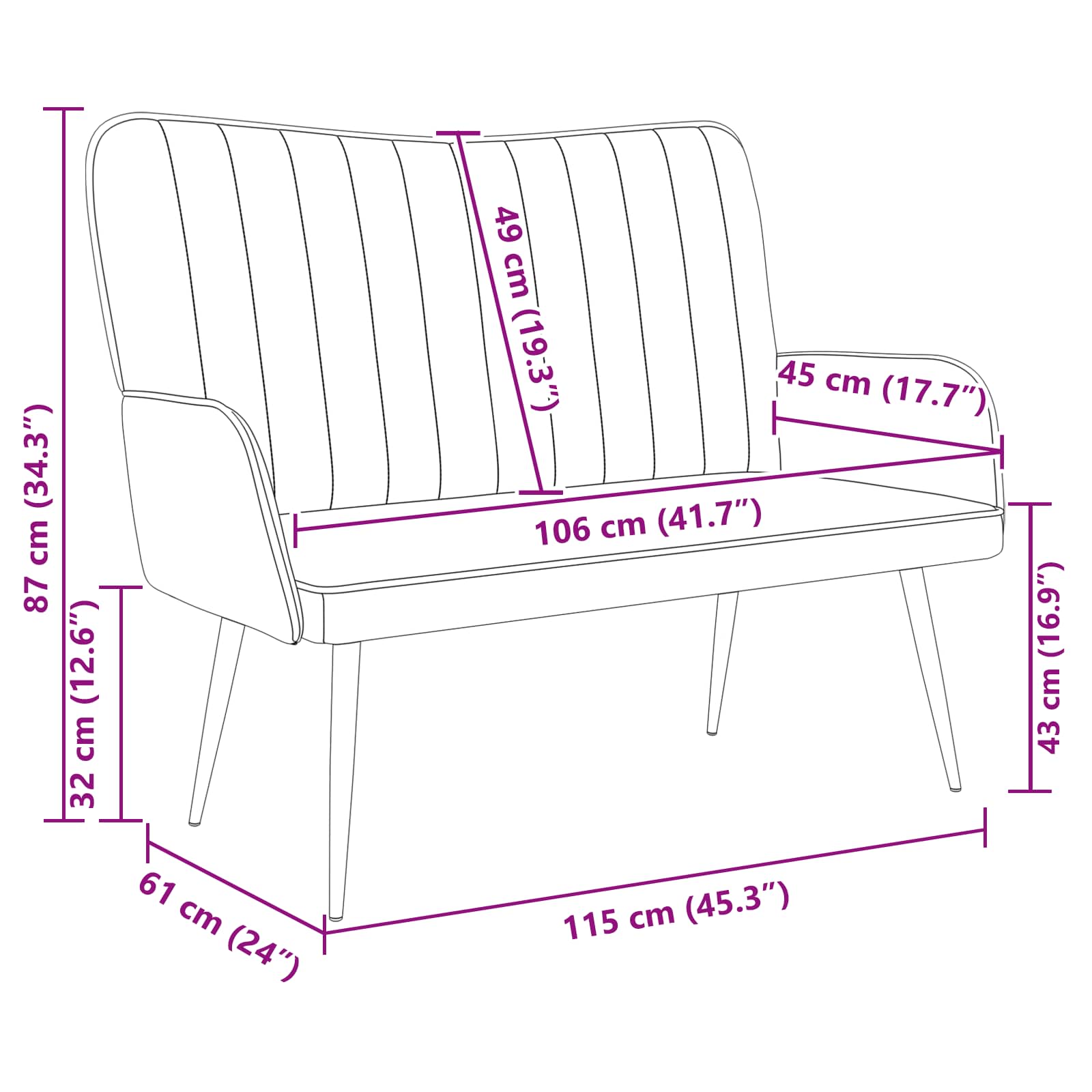 2-Sitzer Sofa Hellgrau 115 x 61 x 87 cm Samt (V)