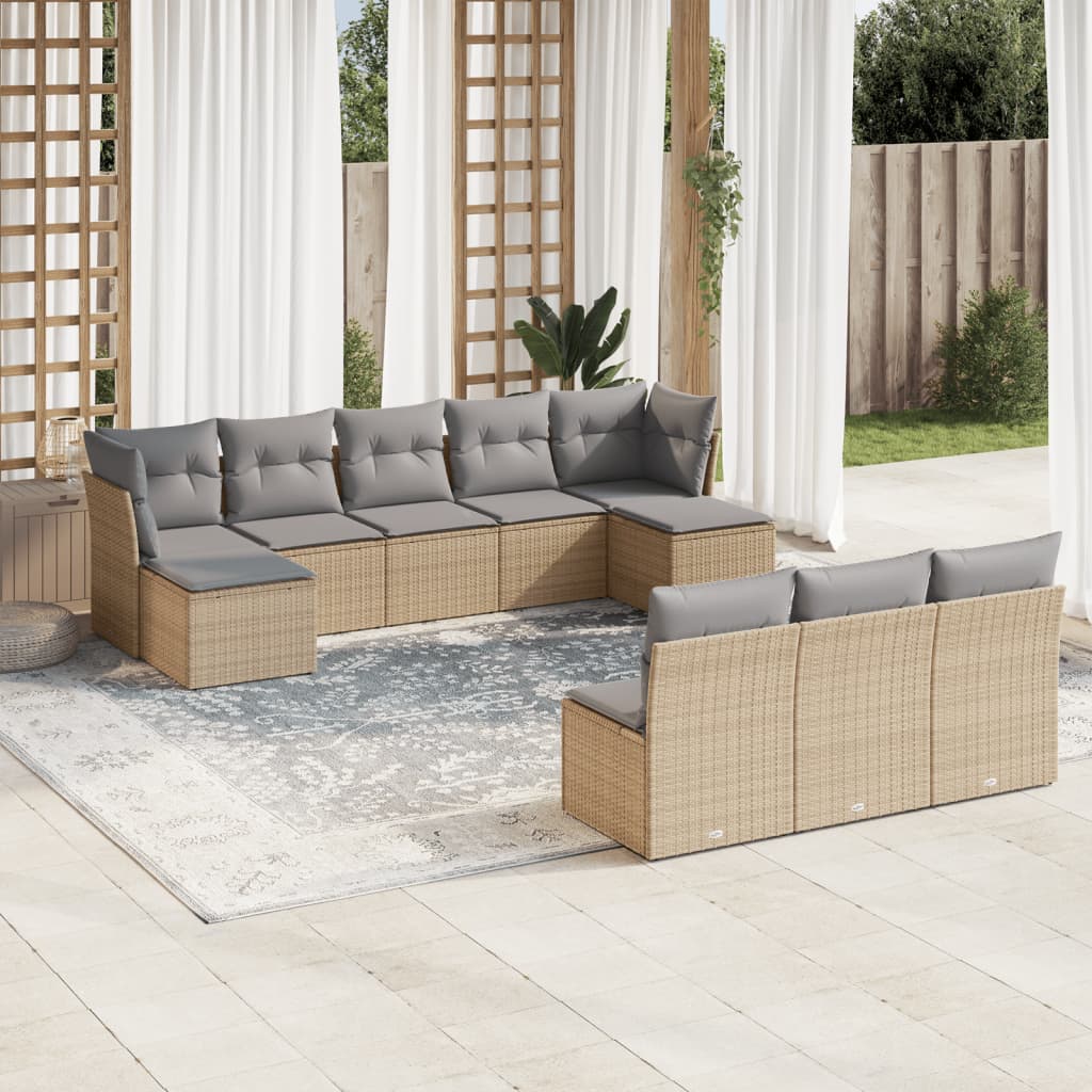 10-tlg. Garten-Sofagarnitur mit Kissen Schwarz Poly Rattan