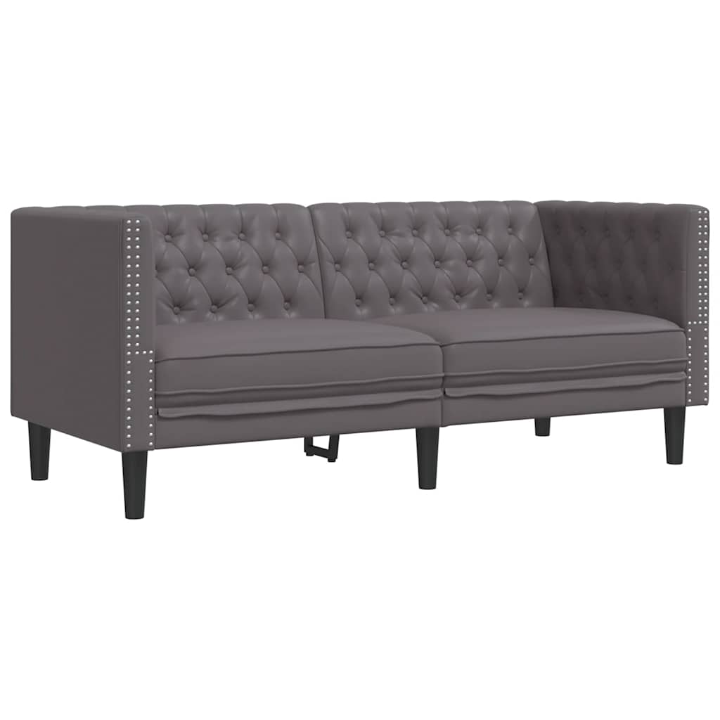 3-tlg. Chesterfield-Sofa-Set Schwarz Kunstleder