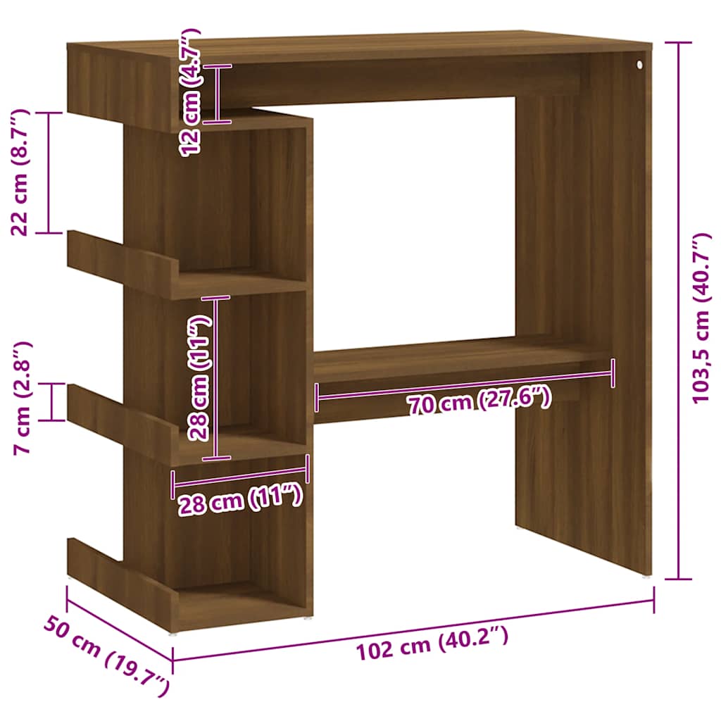 Bartisch mit Regal Weiß 100x50x101,5 cm Holzwerkstoff