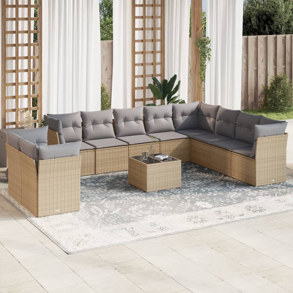 10-tlg. Garten-Sofagarnitur mit Kissen Schwarz Poly Rattan