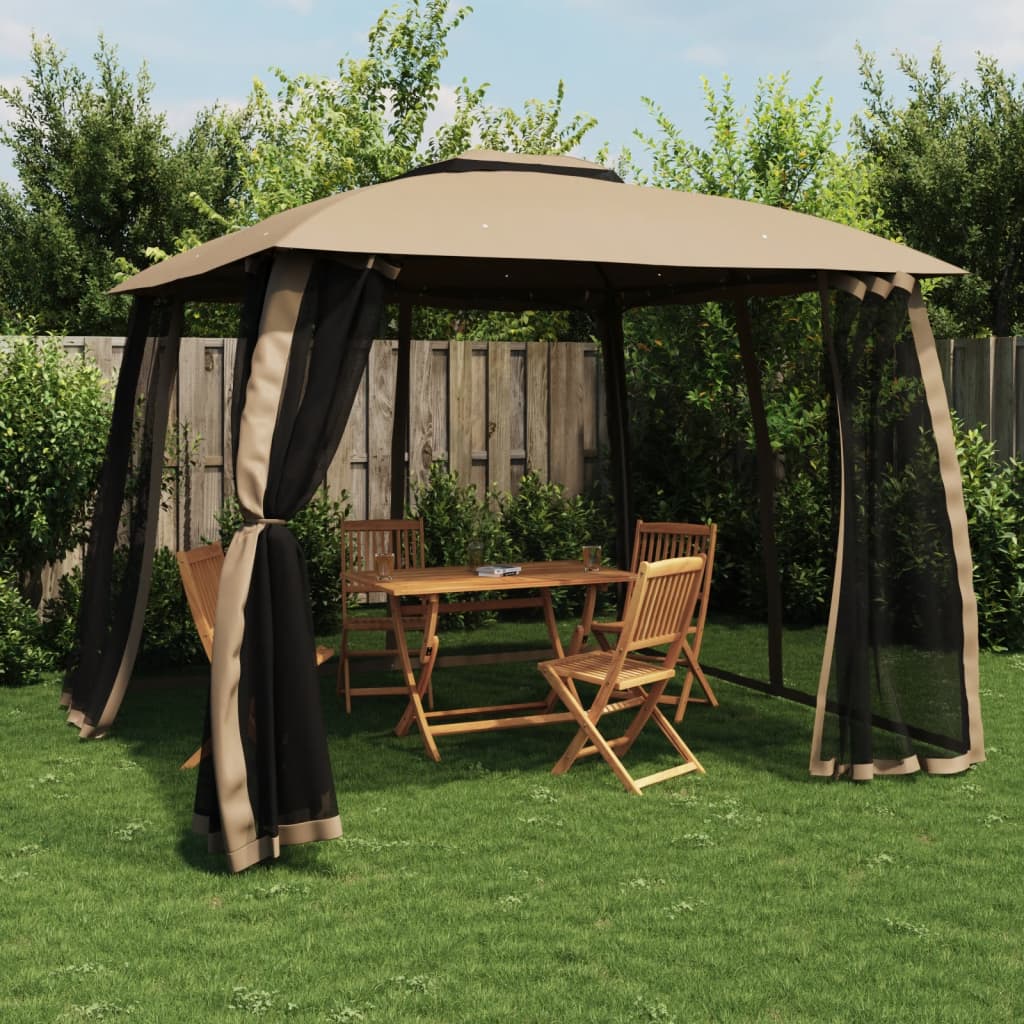Pavillon mit Doppeldach & Netzwänden Creme 2,93x2,93 m Stahl