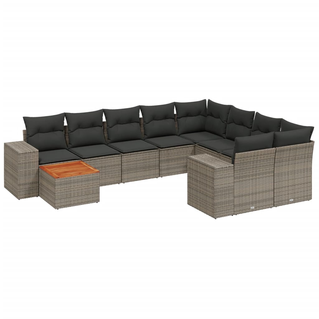 10-tlg. Garten-Sofagarnitur mit Kissen Schwarz Poly Rattan