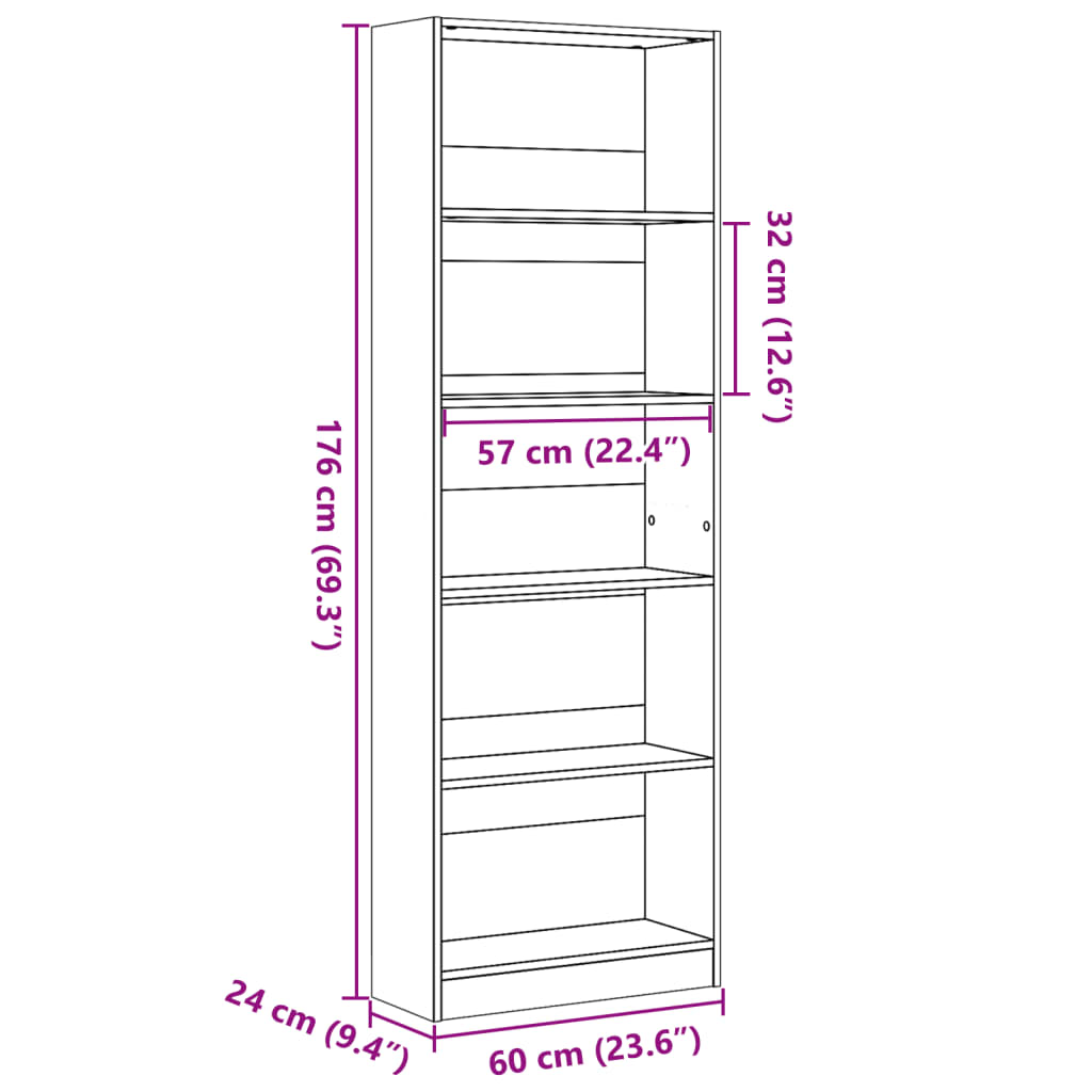 Bücherregal Weiß 40x24x75 cm Holzwerkstoff