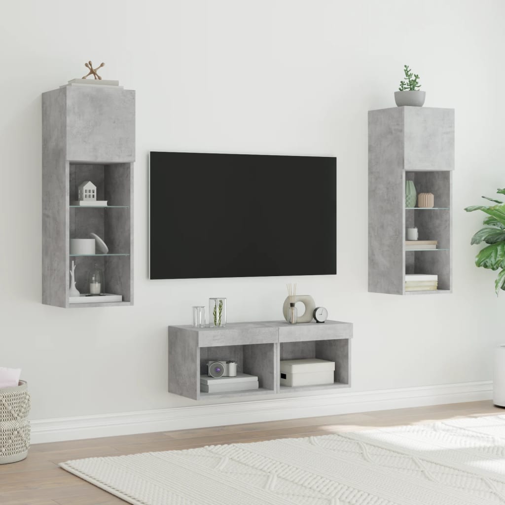 4-tlg. TV-Wohnwand mit LED-Leuchten Weiß