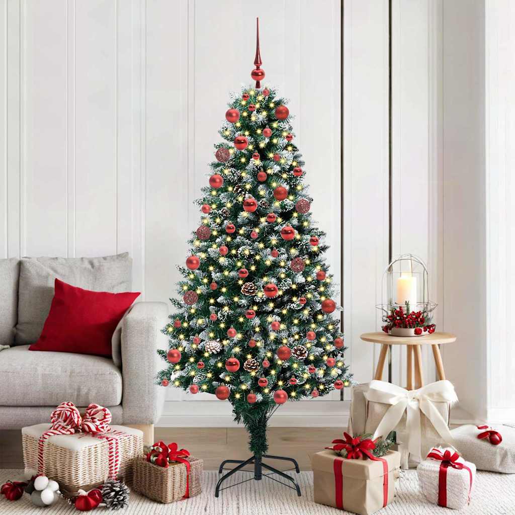 Künstlicher Weihnachtsbaum mit LEDs Kugeln Zapfen 150 cm