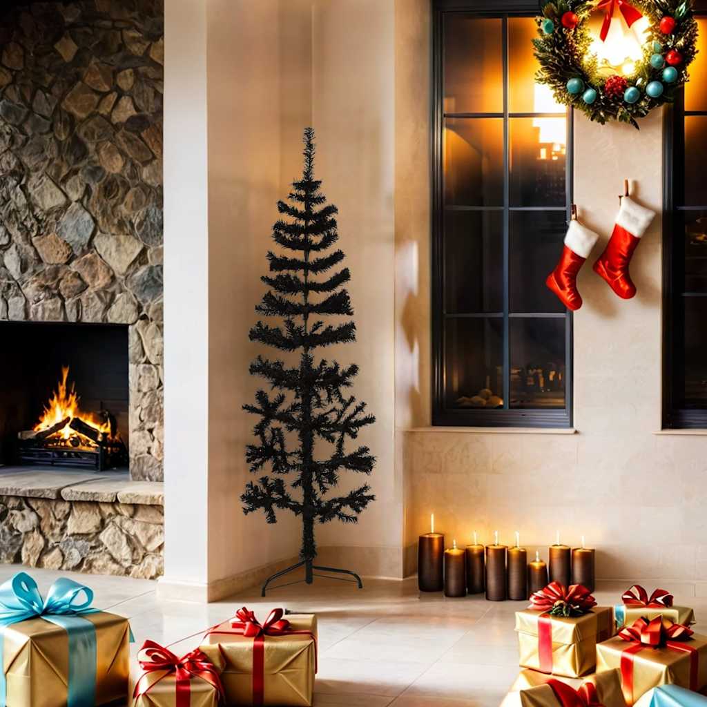 Künstlicher Halb-Weihnachtsbaum mit Ständer Schlank Weiß 180 cm