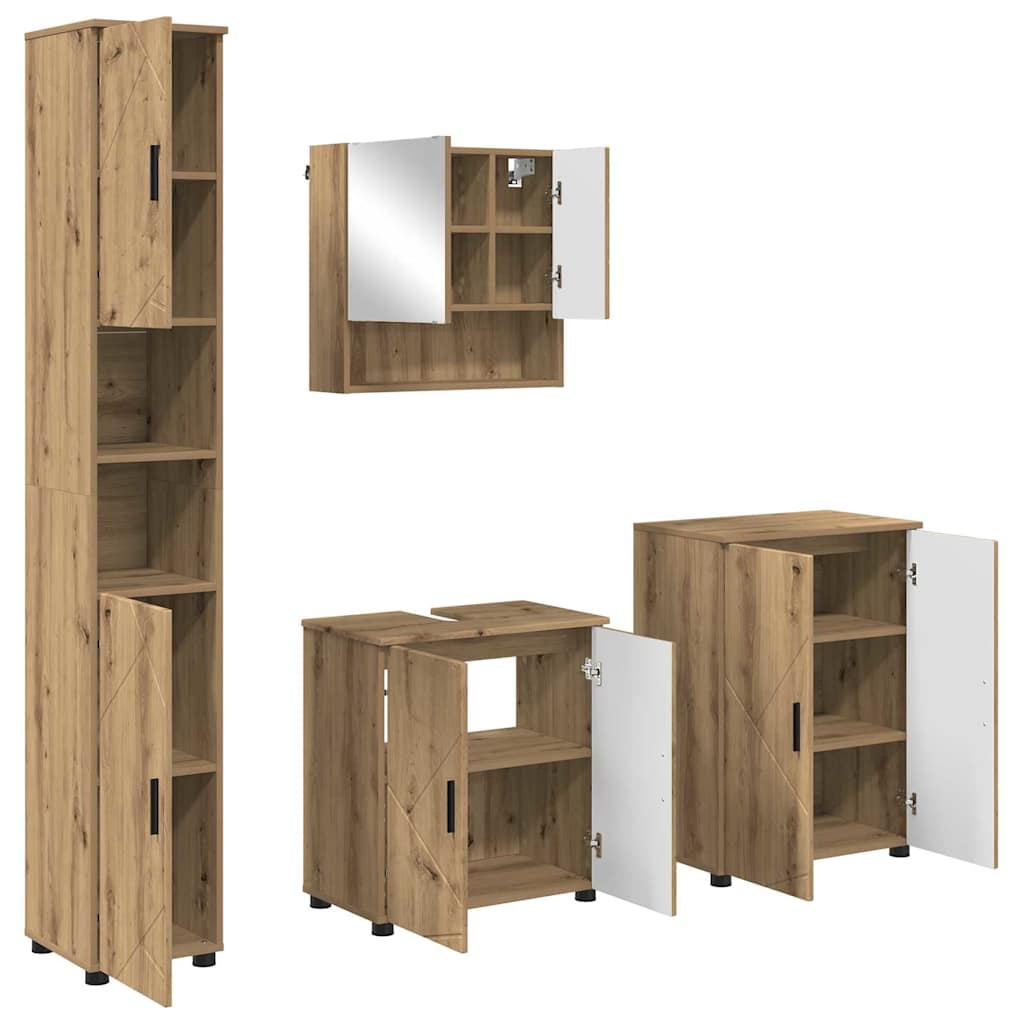 Badezimmermöbel-Set mit Tür 4 pcs Weiß Holzwerkstoff & Metall