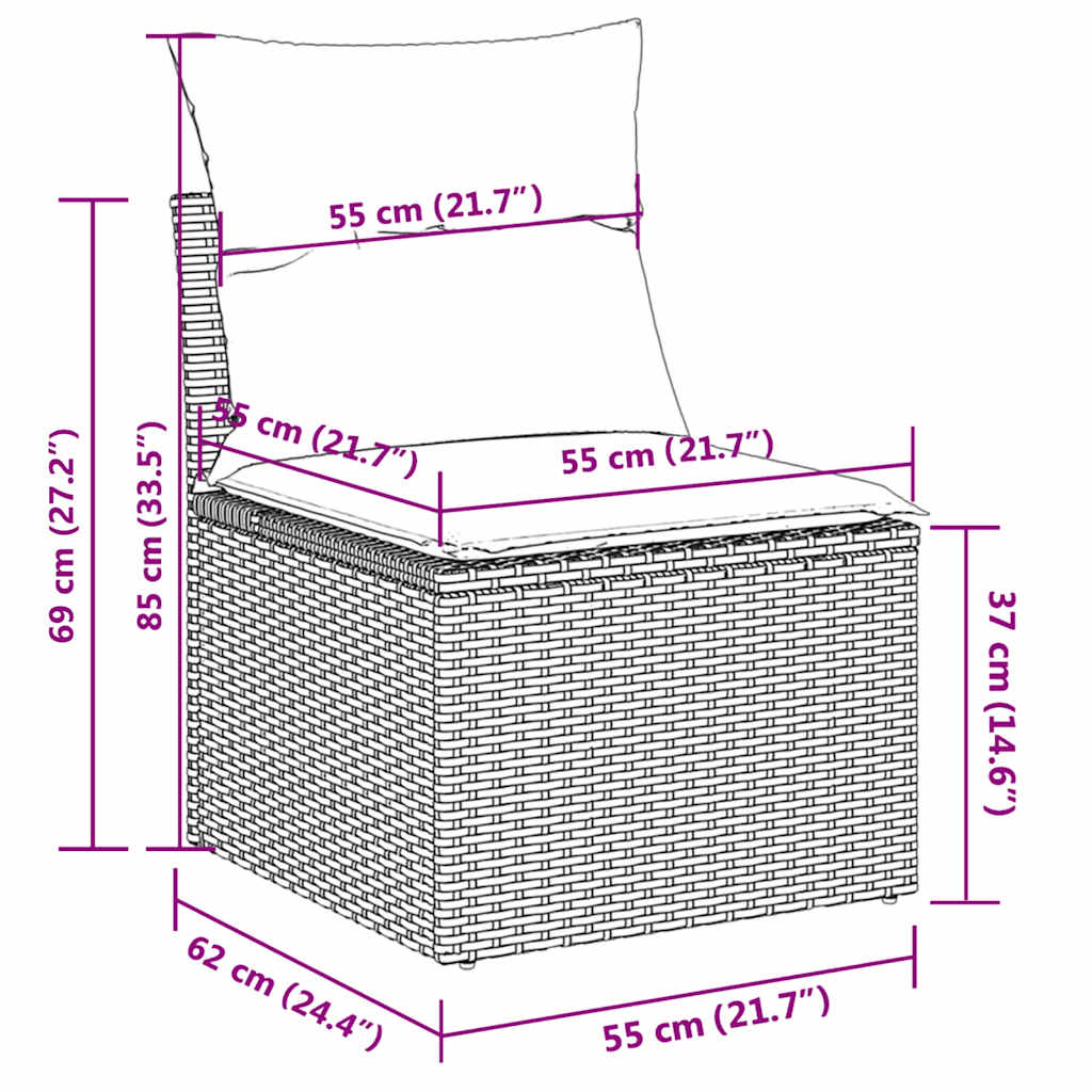 10-tlg. Garten-Sofagarnitur mit Kissen Schwarz Poly Rattan