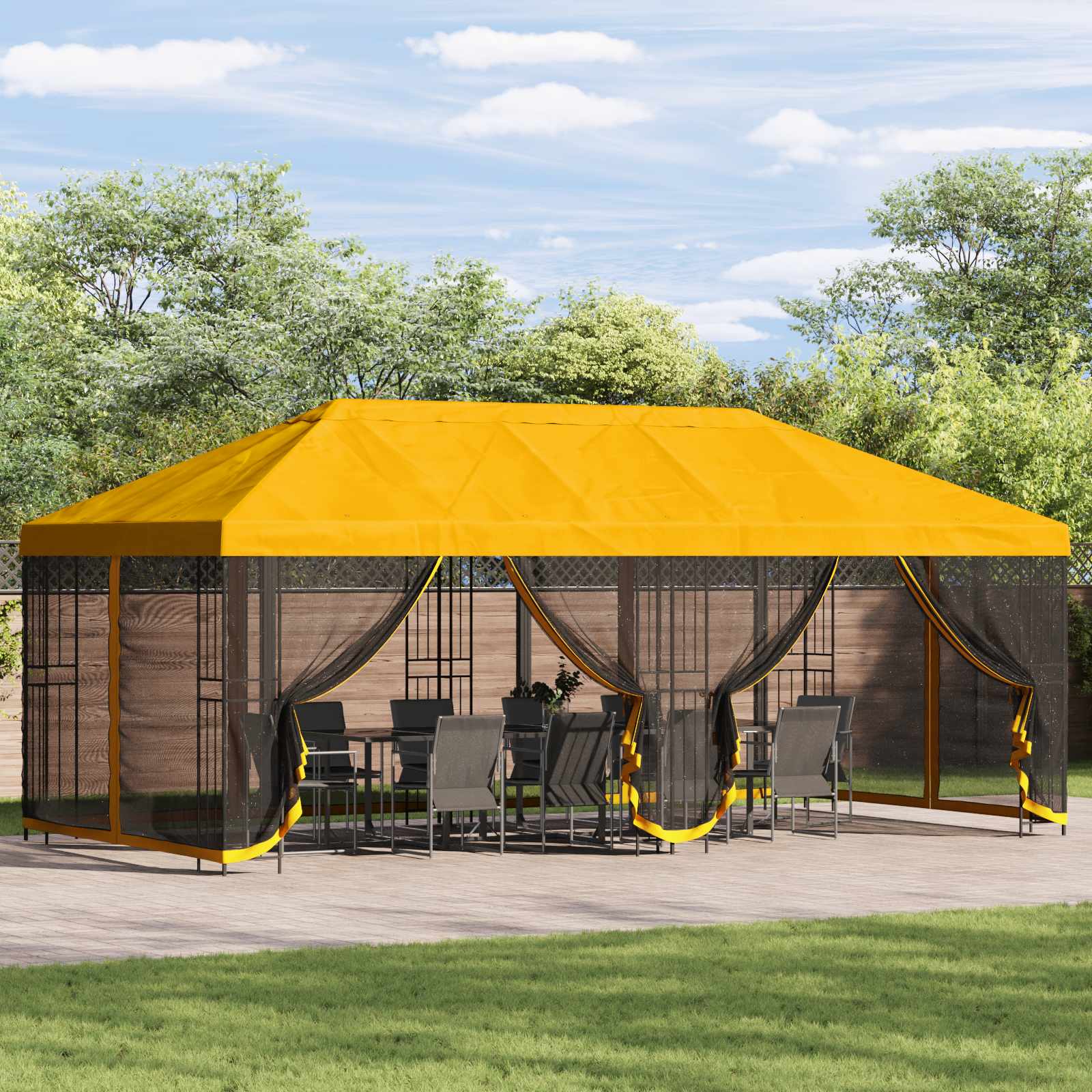 Pavillon mit Seitenwänden 6 x 3 m Beige Polyester und Stahl 190