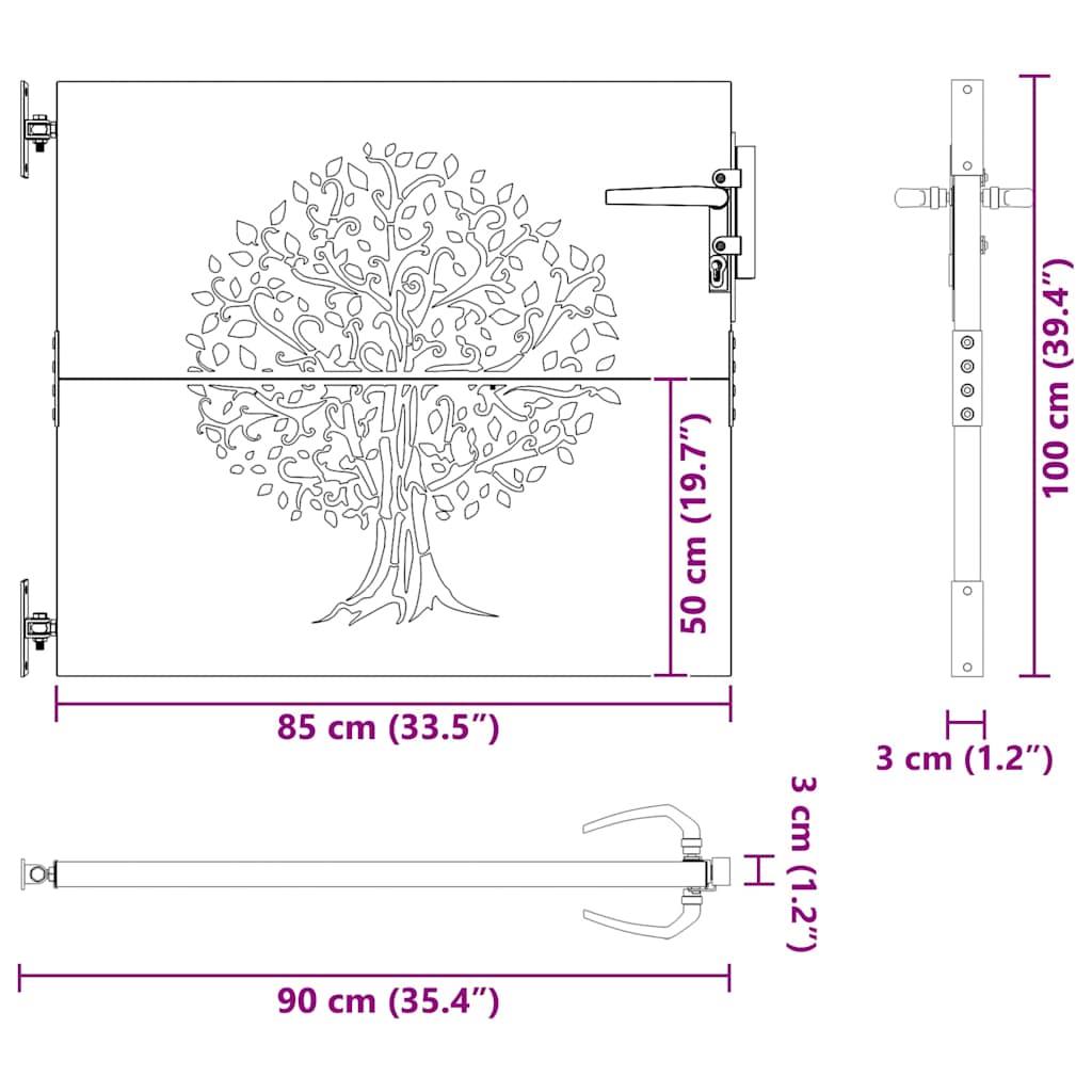 Gartentor 85x75 cm Cortenstahl Baum-Design