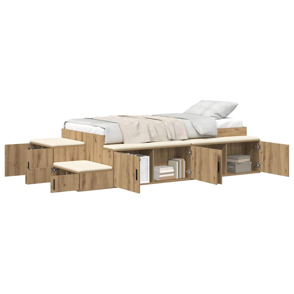 Aufbewahrungsbettgestell mit Speicher Weiß 80 cm Holzwerkstoff