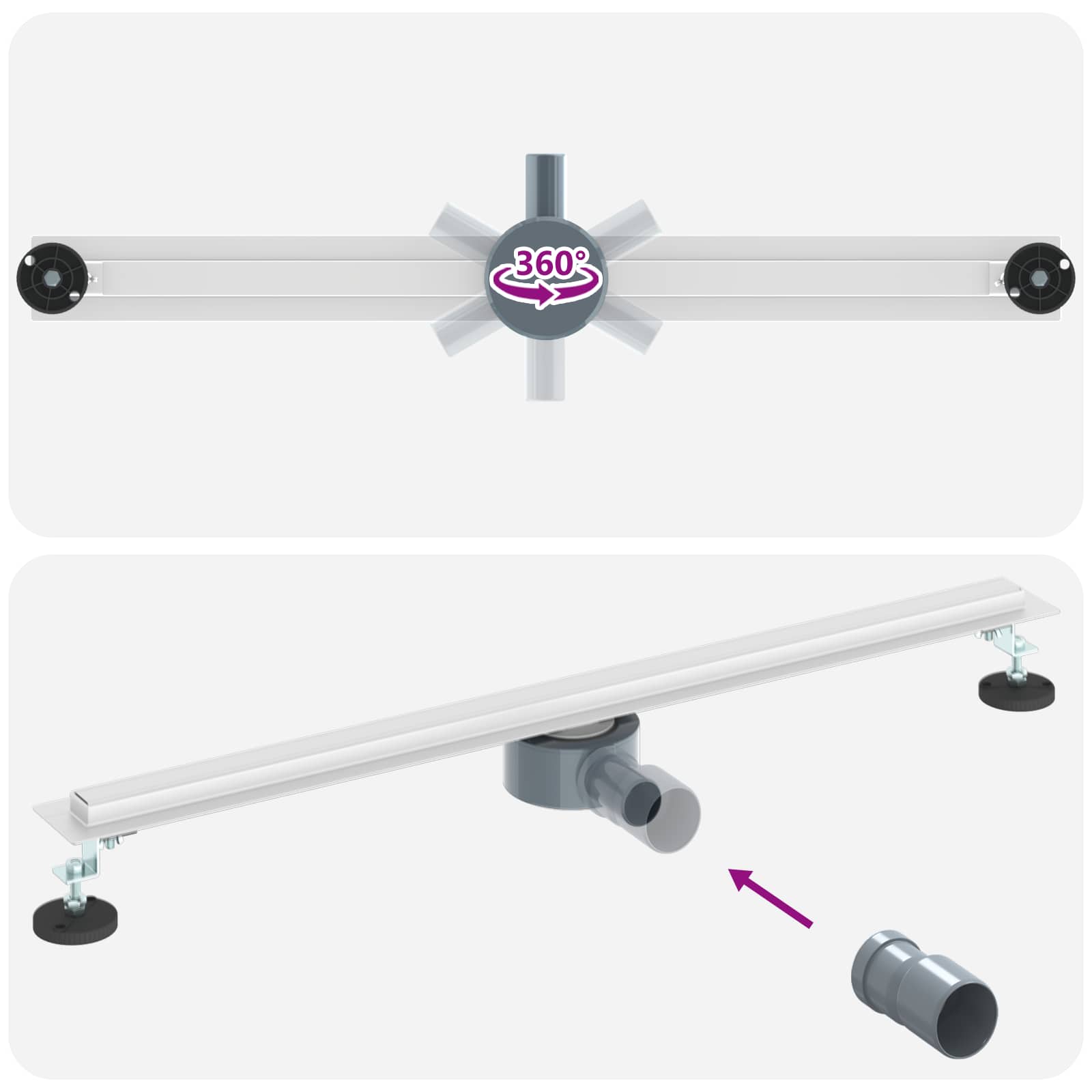 360° Duschablauf mit slim Modell Silber 50 cm Edelstahl 304