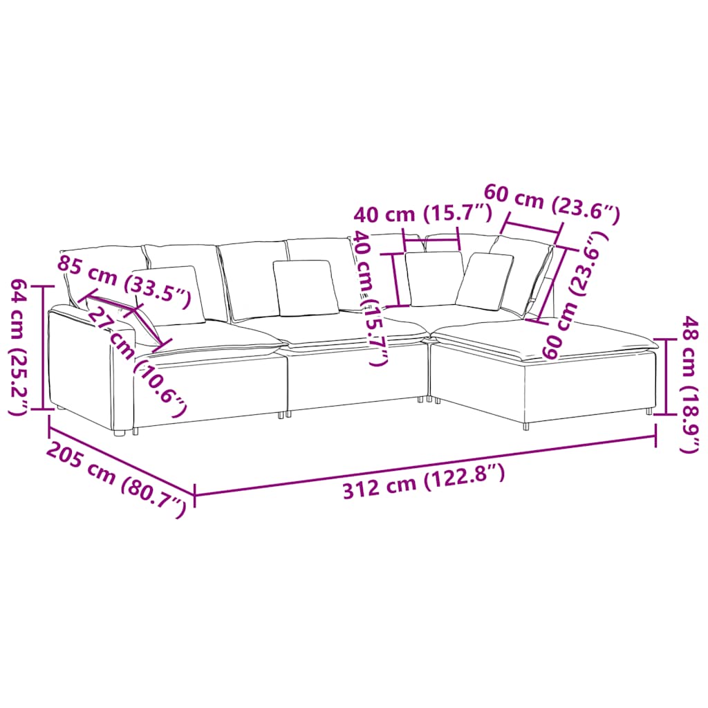 Modulares Sofa mit Fußhocker Kissen Samt Blau