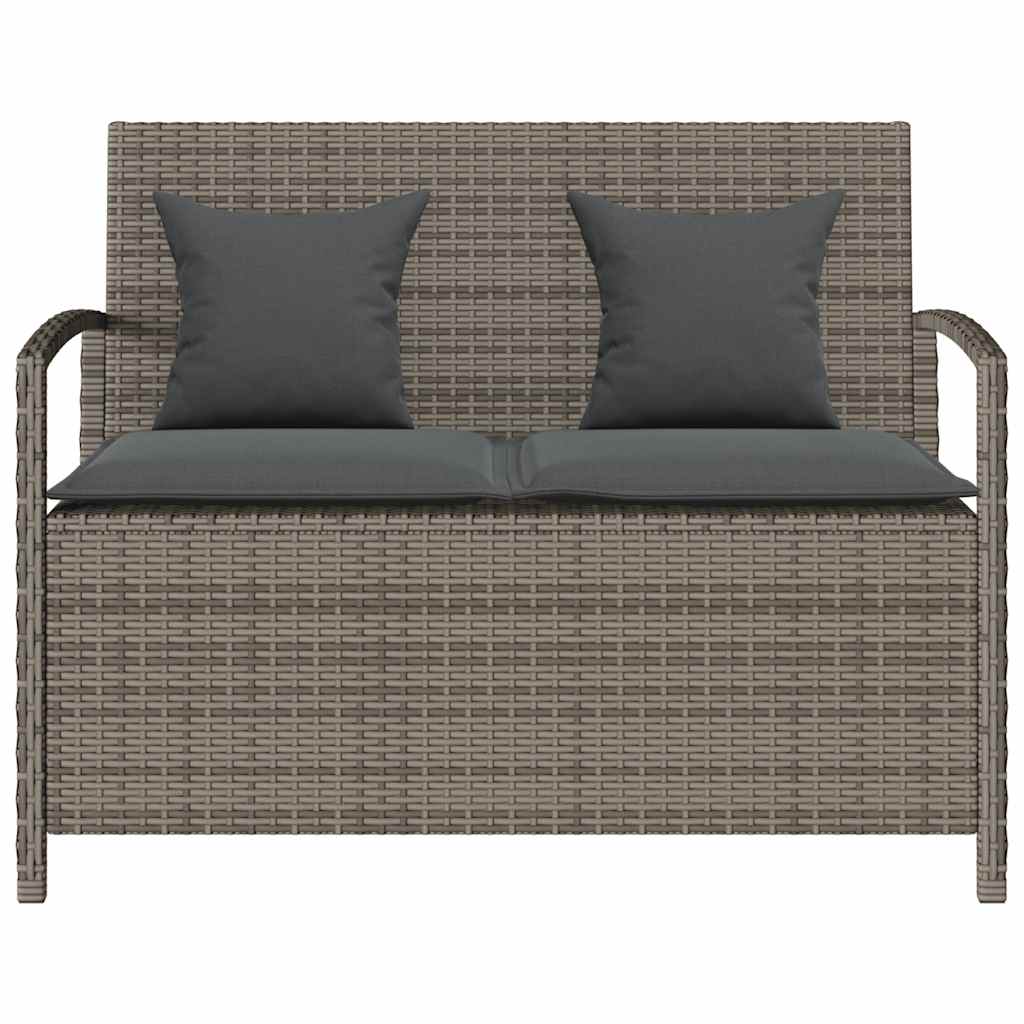 Gartenbank mit Stauraum und Kissen Schwarz Poly Rattan