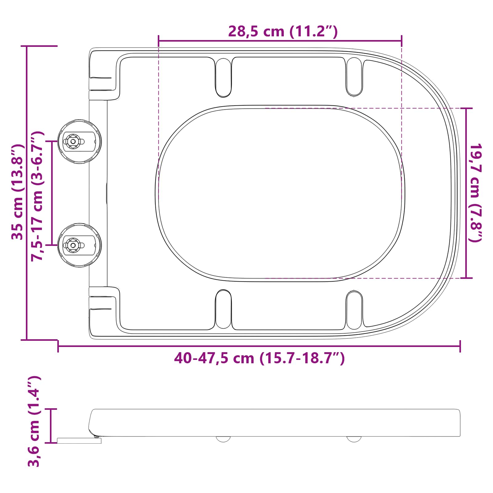 Toilettensitz Anthrazit 47,5 x 35 x 3,6 cm Duroplast