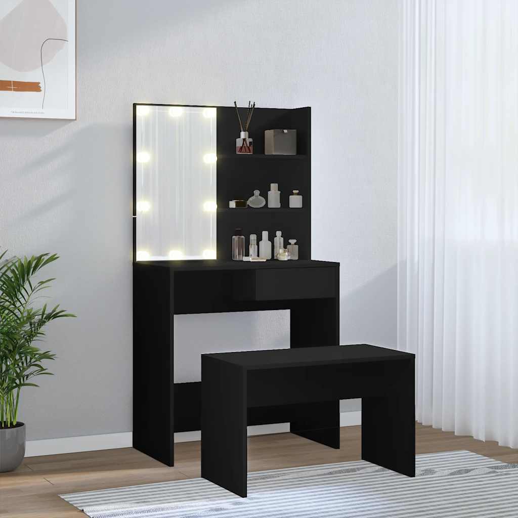 Schminktisch-Set mit LED Weiß Holzwerkstoff