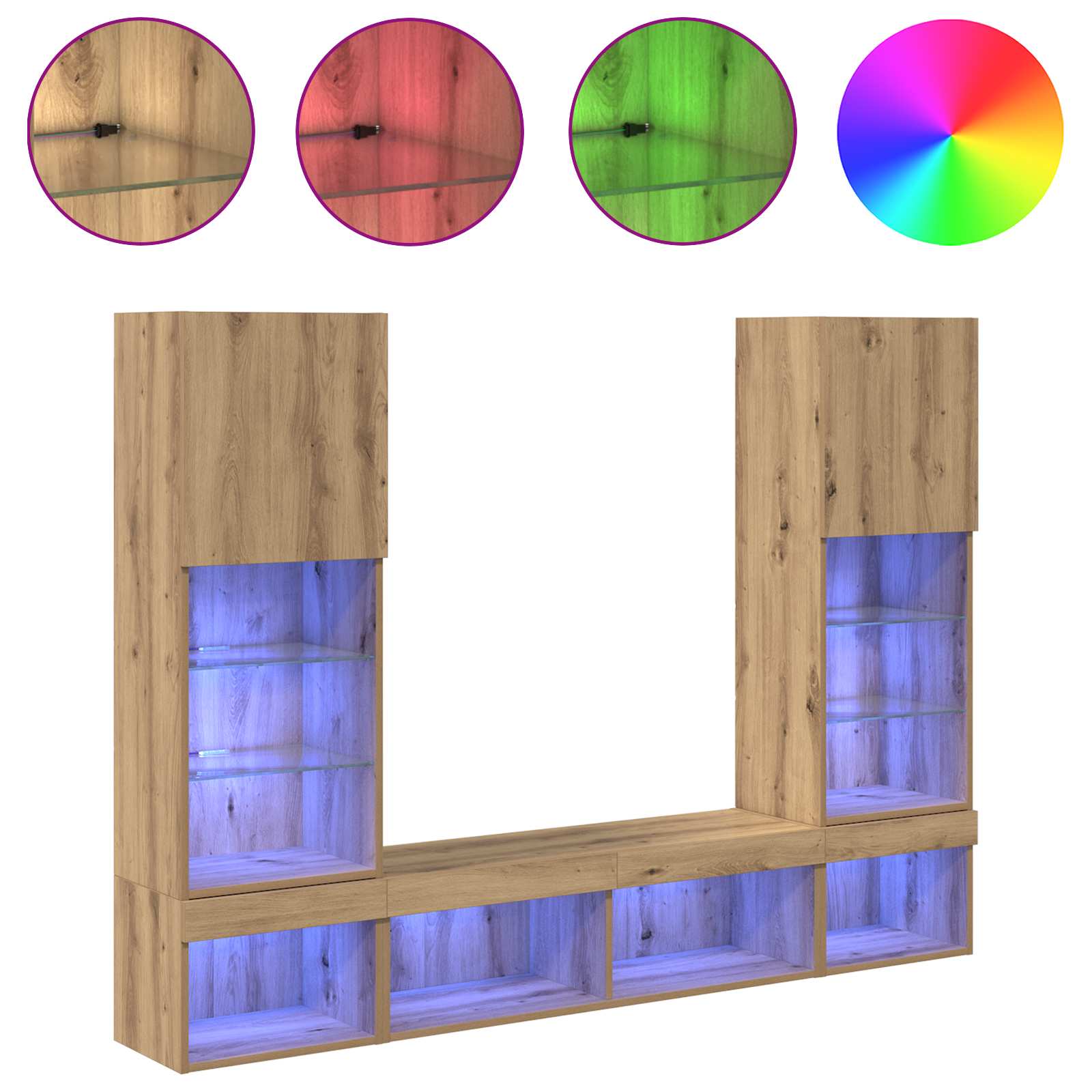 5-tlg. Wohnwand mit LED-Beleuchtung Weiß Holzwerkstoff